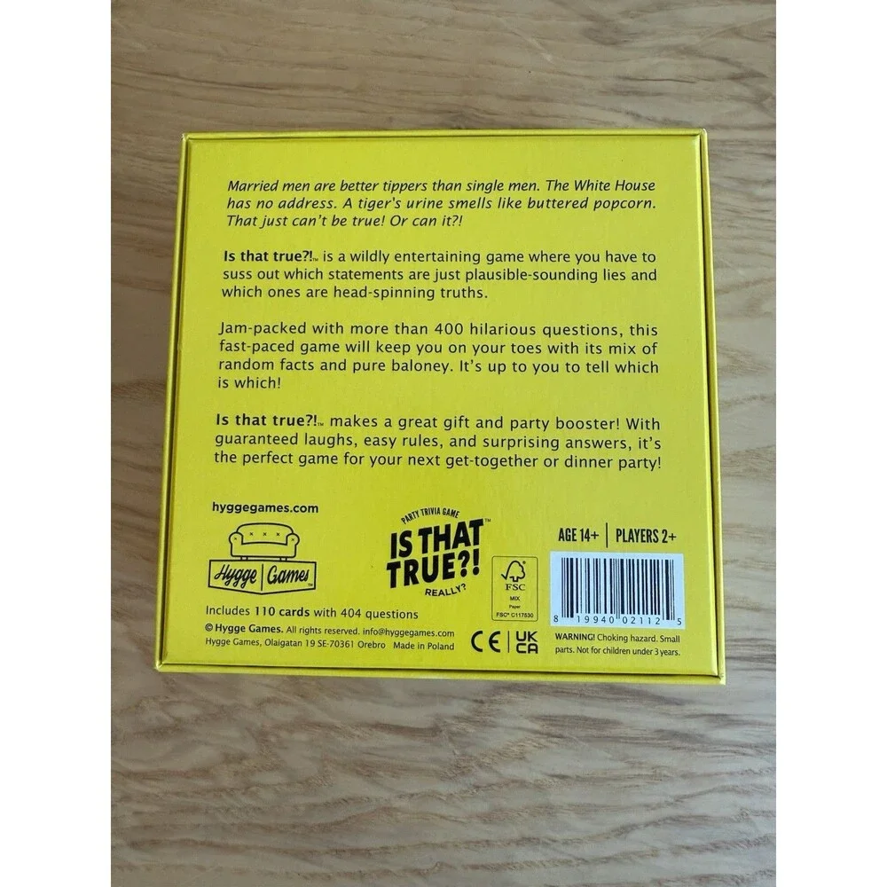 NEW Is That True?! Really? - Trivia Party Game - 2+ Players - Ages 14+ - Cards